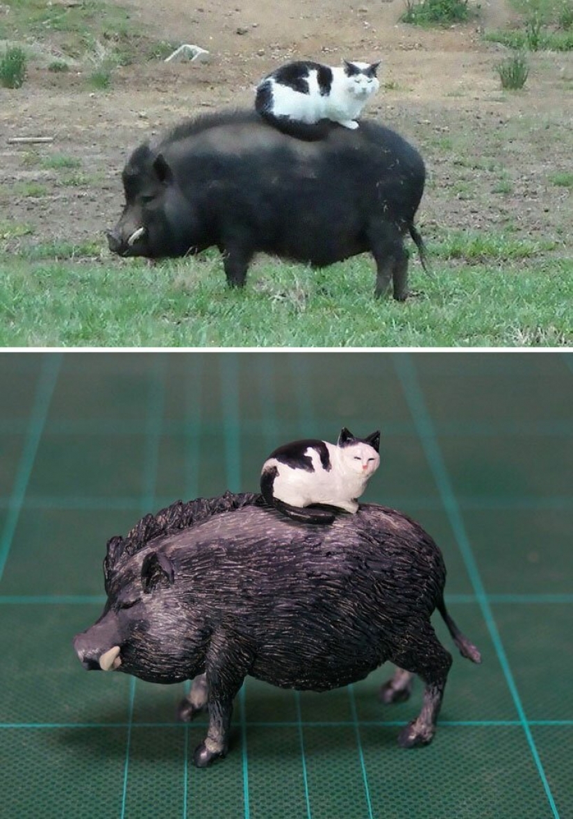 The artist creates figures of animals on the funny Internet meme