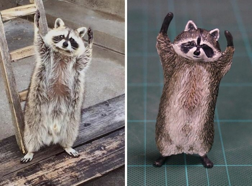 The artist creates figures of animals on the funny Internet meme