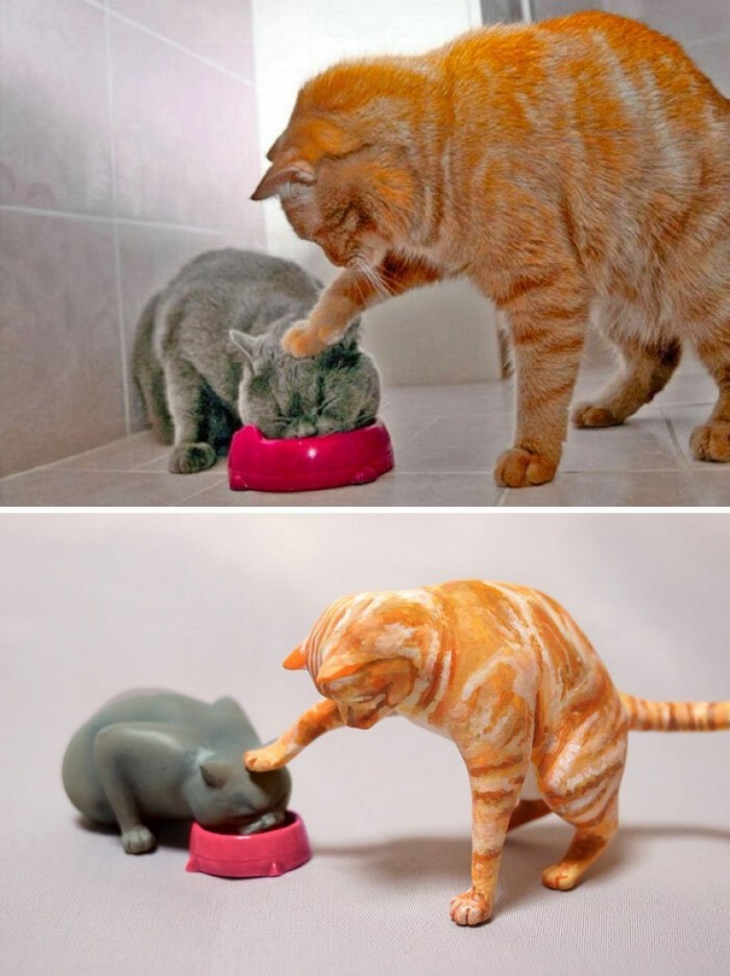 The artist creates figures of animals on the funny Internet meme