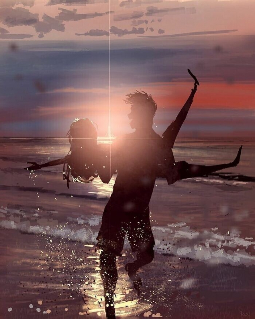 The artist documents the idyllic moments of life with his wife and children The artist documents the idyllic moments of life with his wife and children