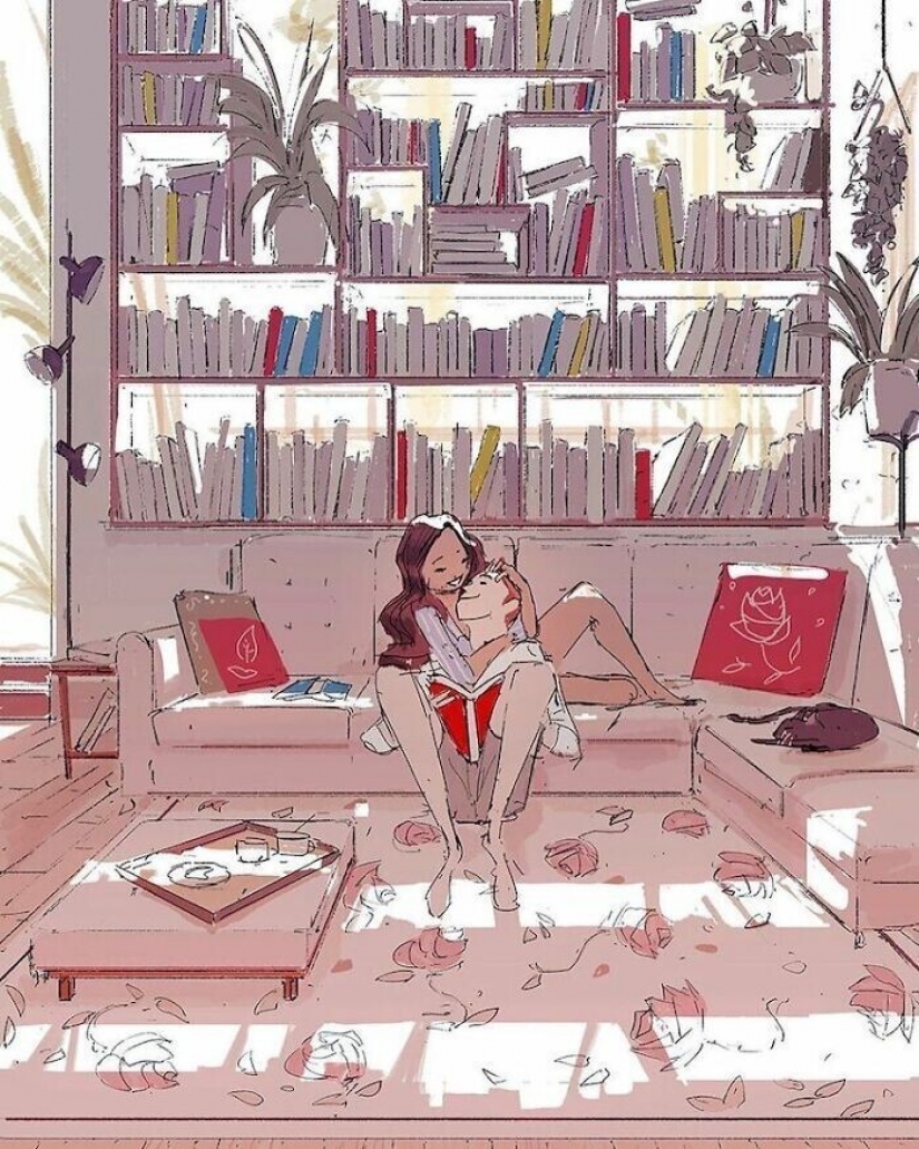 The artist documents the idyllic moments of life with his wife and children The artist documents the idyllic moments of life with his wife and children