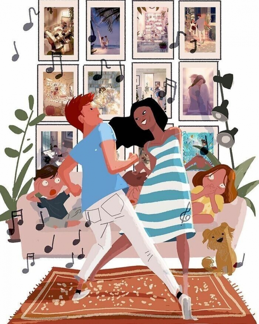 The artist documents the idyllic moments of life with his wife and children The artist documents the idyllic moments of life with his wife and children