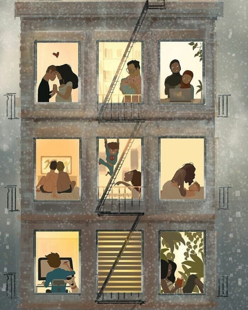 The artist documents the idyllic moments of life with his wife and children The artist documents the idyllic moments of life with his wife and children