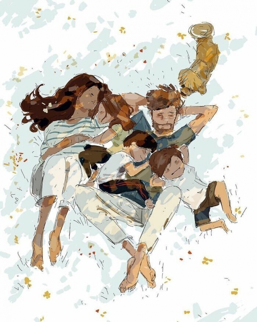 The artist documents the idyllic moments of life with his wife and children The artist documents the idyllic moments of life with his wife and children