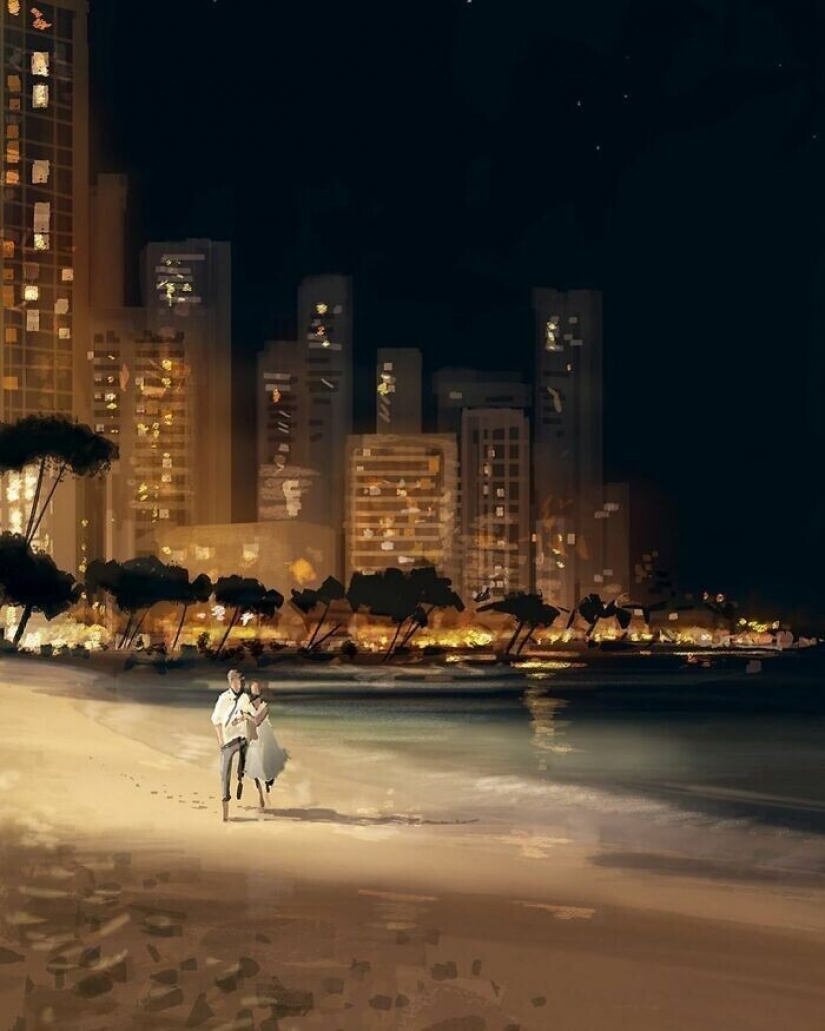 The artist documents the idyllic moments of life with his wife and children The artist documents the idyllic moments of life with his wife and children