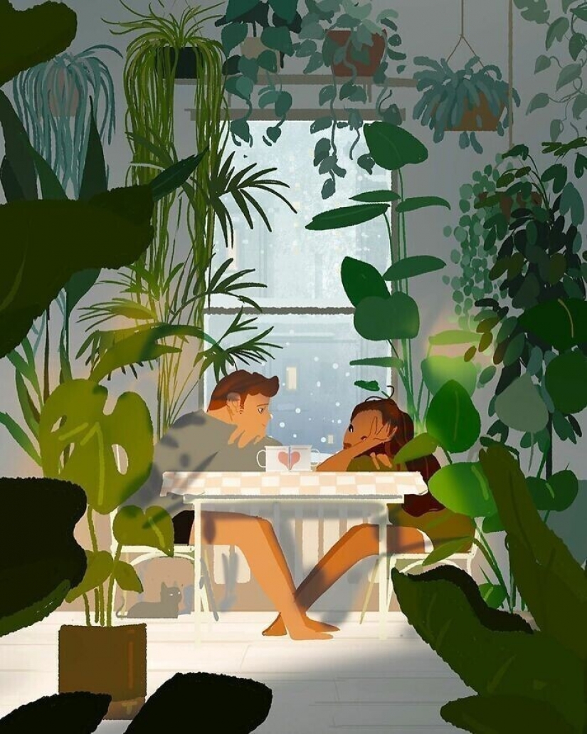 The artist documents the idyllic moments of life with his wife and children The artist documents the idyllic moments of life with his wife and children