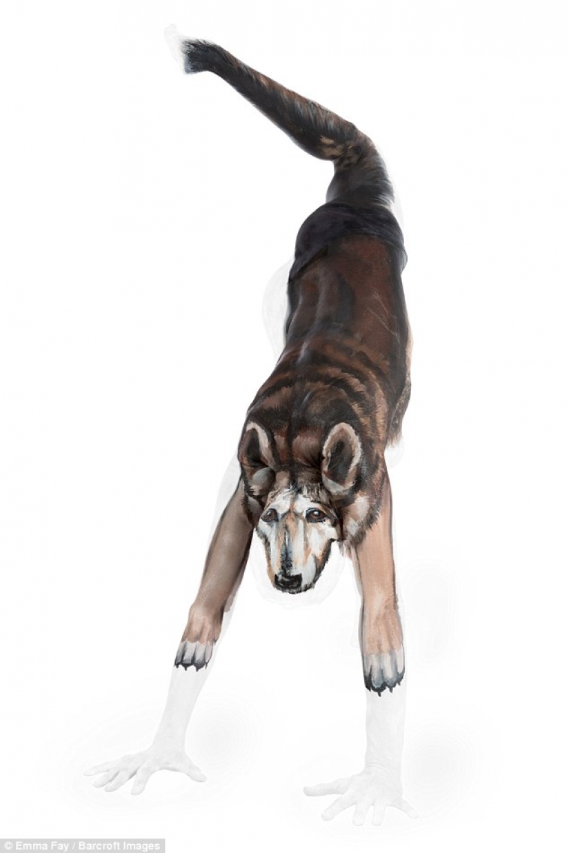 The artist turns naked bodies into optical illusions with wild animals