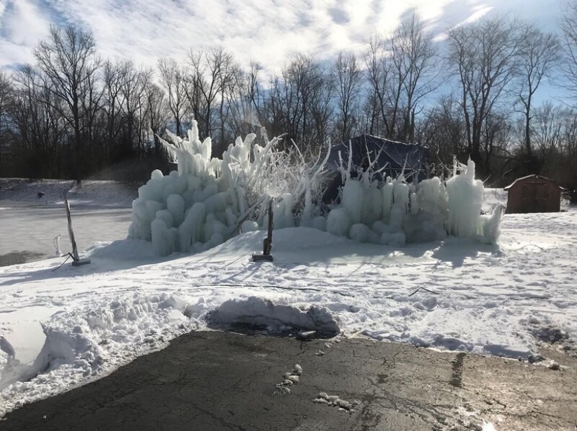 The family builds a house next to a huge ice sculpture every Christmas The family builds a house next to a huge ice sculpture every Christmas