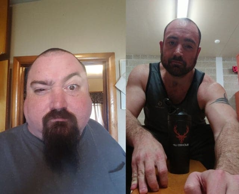 The man so let himself down that he almost died, but diet and sports saved him and made him handsome