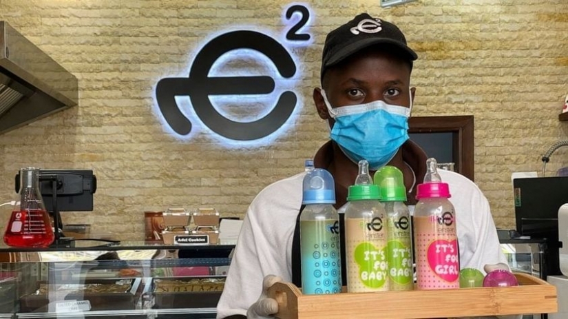 The taste of childhood: the café in the middle East serves drinks in bottles with nipples The taste of childhood: the café in the middle East serves drinks in bottles with nipples