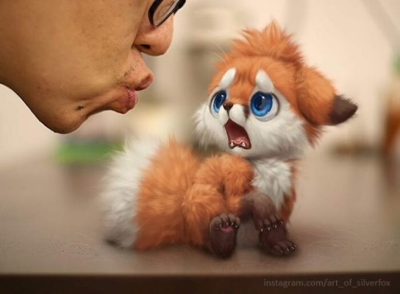 This artist has no pets, so he puts digital furry animals in real life situations.
