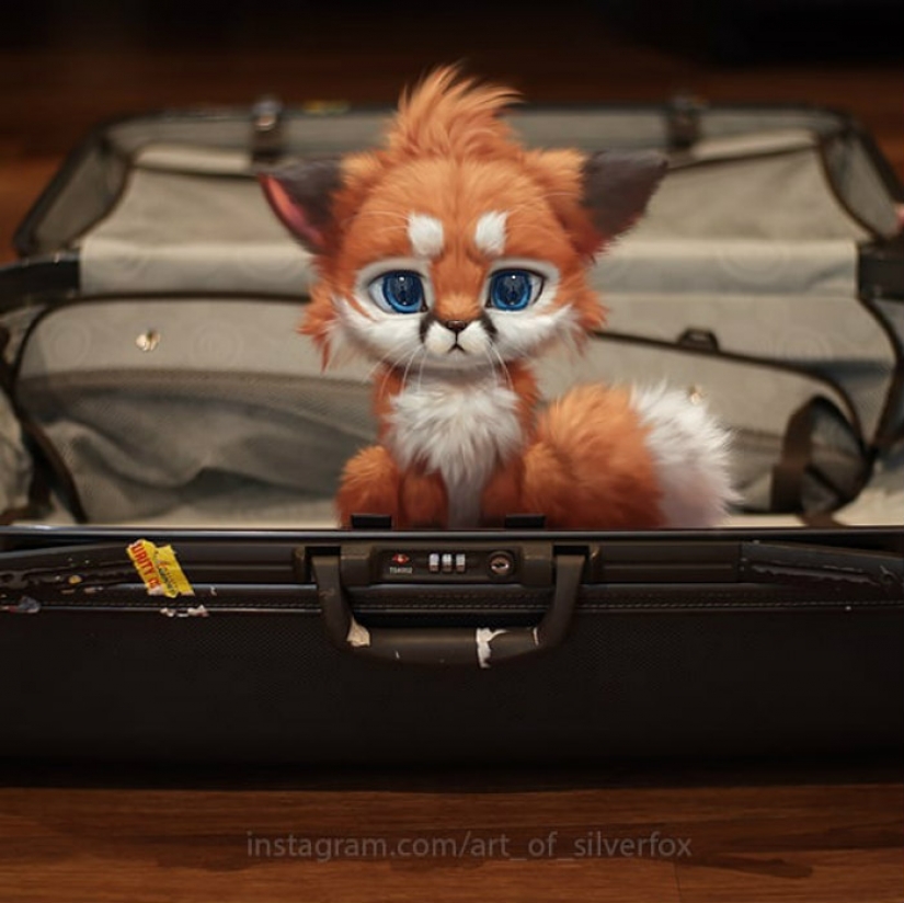 This artist has no pets, so he puts digital furry animals in real life situations.