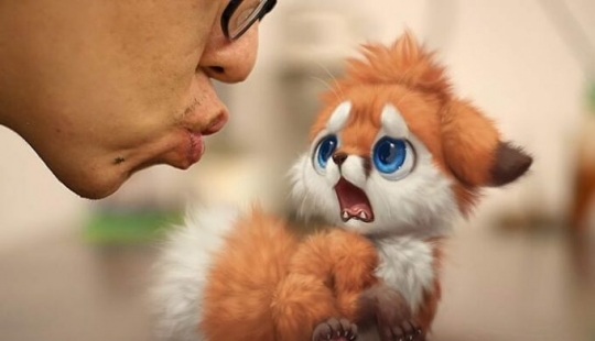 This artist has no pets, so he puts digital furry animals in real life situations. This artist has no pets, so he puts digital furry animals in real life situations.