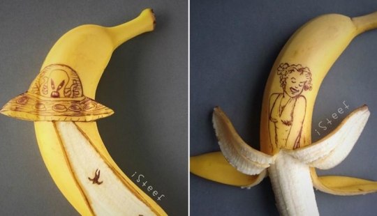 To spite the marble: the sculptor cuts off the excess from bananas