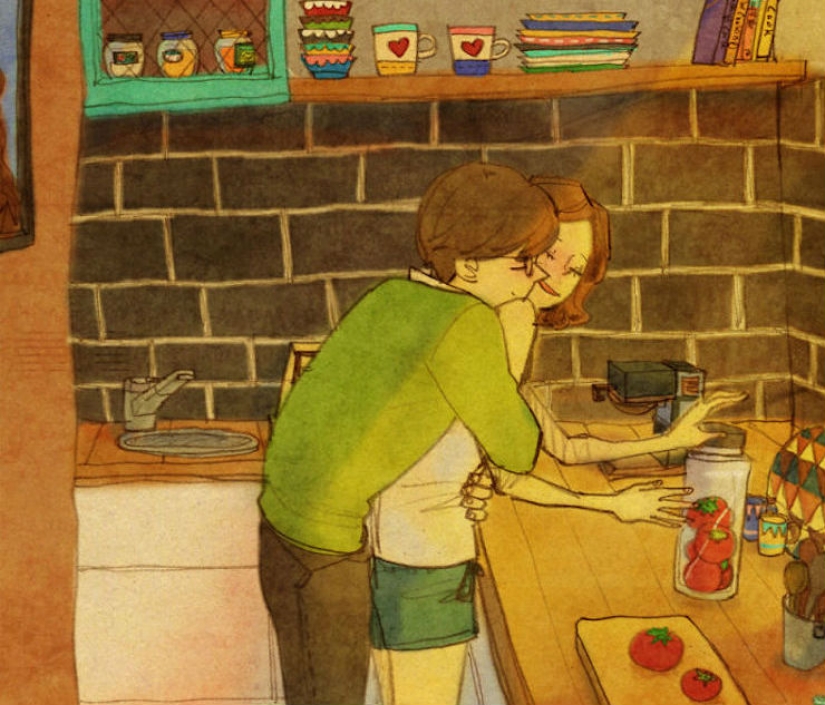 Warm watercolor illustrations about love from a South Korean artist