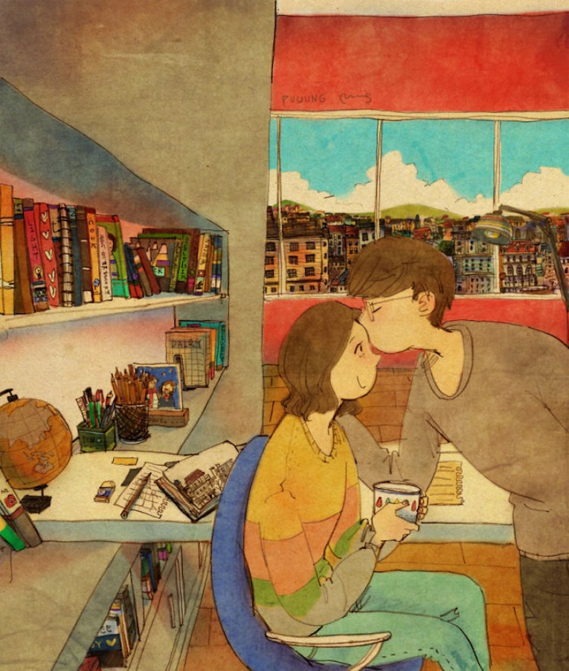Warm watercolor illustrations about love from a South Korean artist
