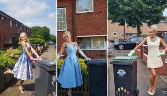 Why would this woman every week was taking out the trash in a new dress