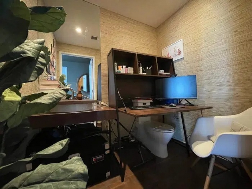 With all the amenities: an American woman converted the toilet into a home office With all the amenities: an American woman converted the toilet into a home office
