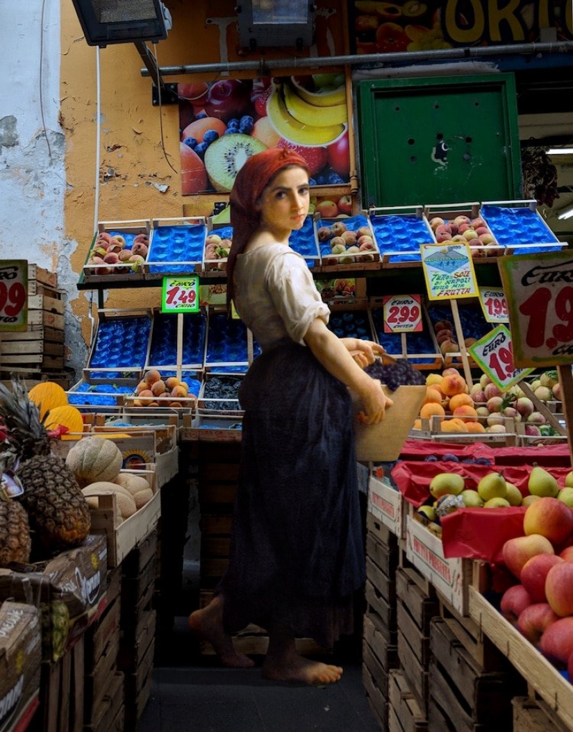 With paintings of classical paintings in modern life