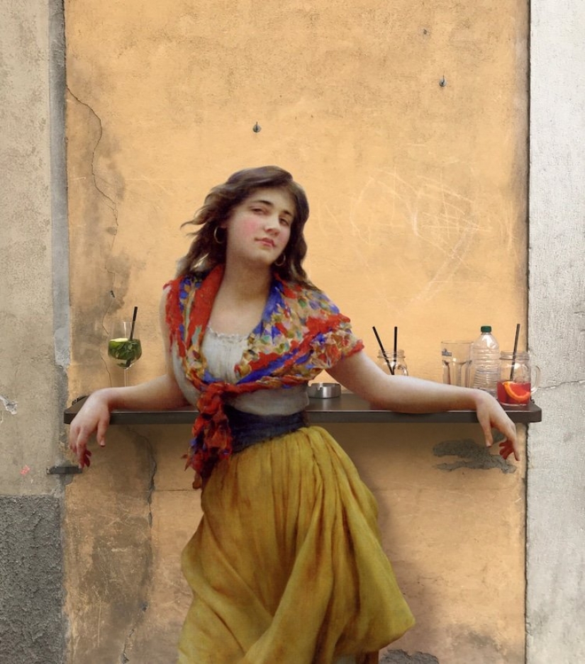 With paintings of classical paintings in modern life