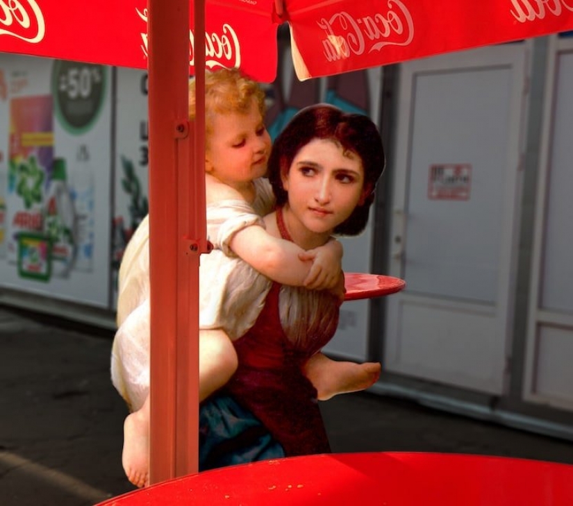 With paintings of classical paintings in modern life