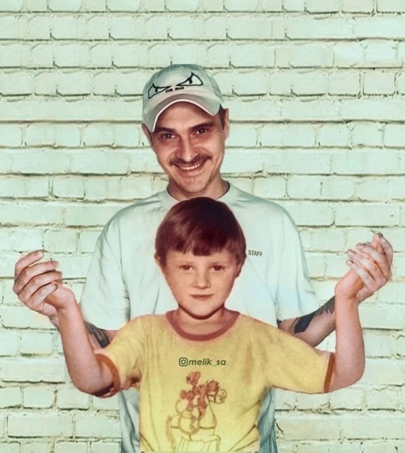 20 works from the master of photoshop: domestic stars in the company with a young version of themselves