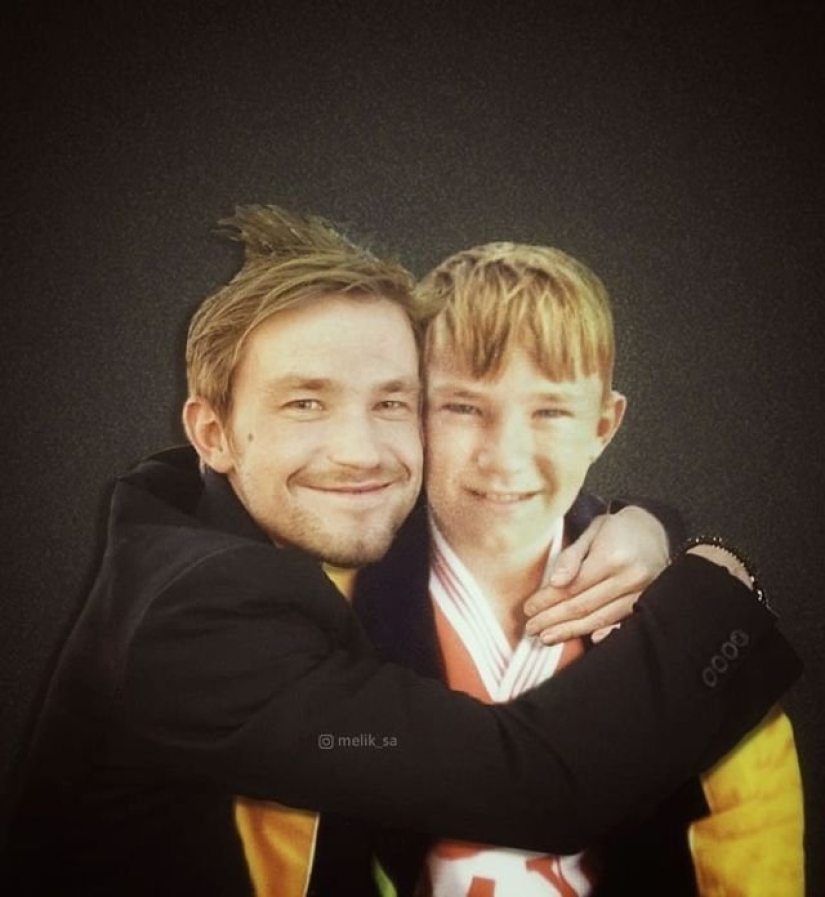 20 works from the master of photoshop: domestic stars in the company with a young version of themselves