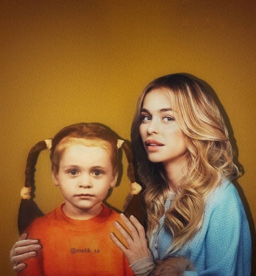 20 works from the master of photoshop: domestic stars in the company with a young version of themselves