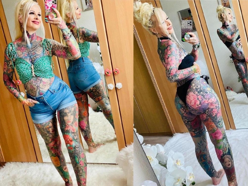 55-year-old woman covered her entire body with colorful tattoos! A photo