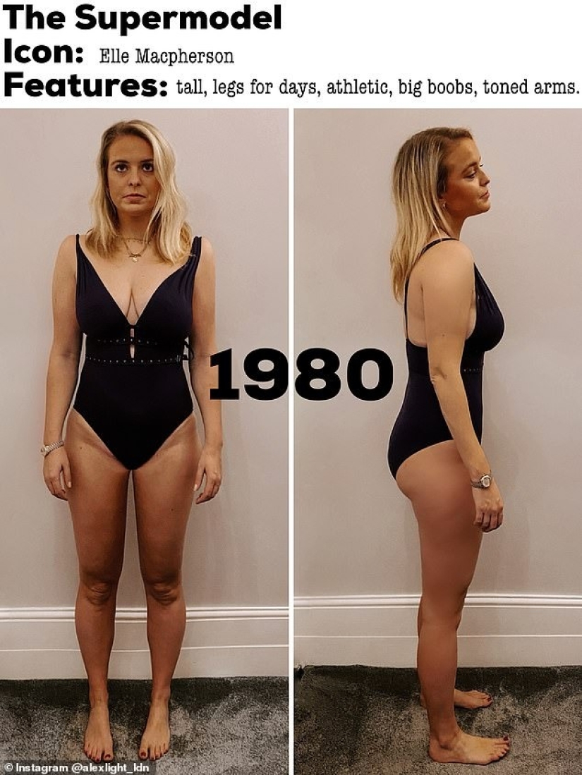 A British woman with the help of a photo editor showed how her figure would look according to the beauty ideals of the last 70 years
