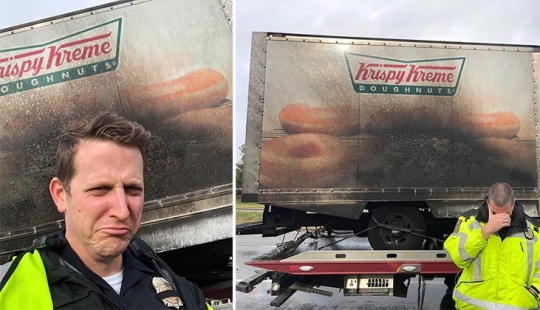 A burnt-out donut truck made the police cry A burnt-out donut truck made the police cry