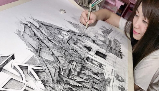 A charming girl from Japan draws architecture, and it's - wow! A charming girl from Japan draws architecture, and it's - wow!