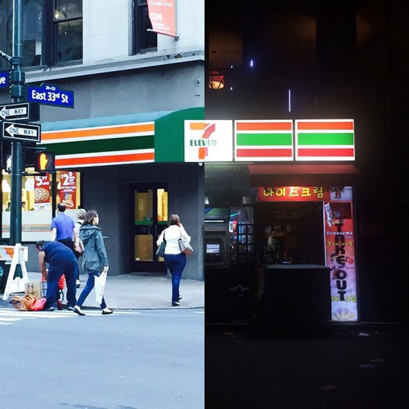 A couple in a long-distance relationship creates cool pictures where they are together