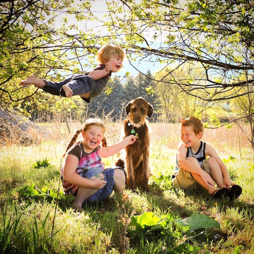 A loving father helps his "sunny" son to fly