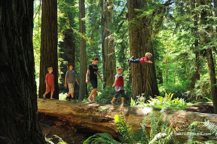 A loving father helps his "sunny" son to fly