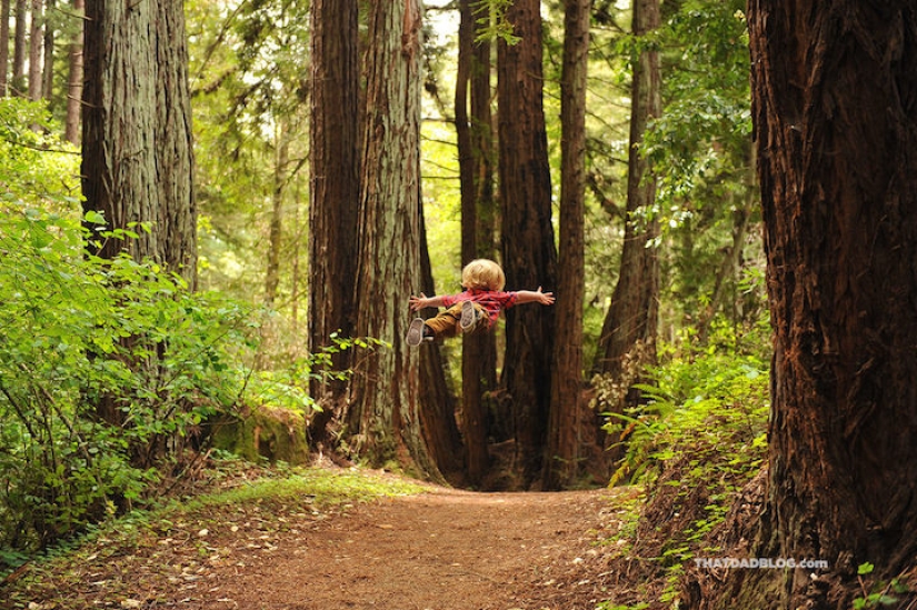 A loving father helps his "sunny" son to fly