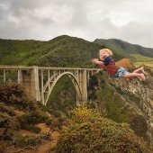 A loving father helps his "sunny" son to fly