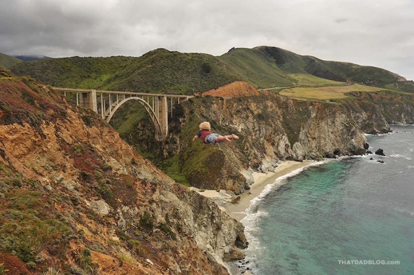 A loving father helps his "sunny" son to fly
