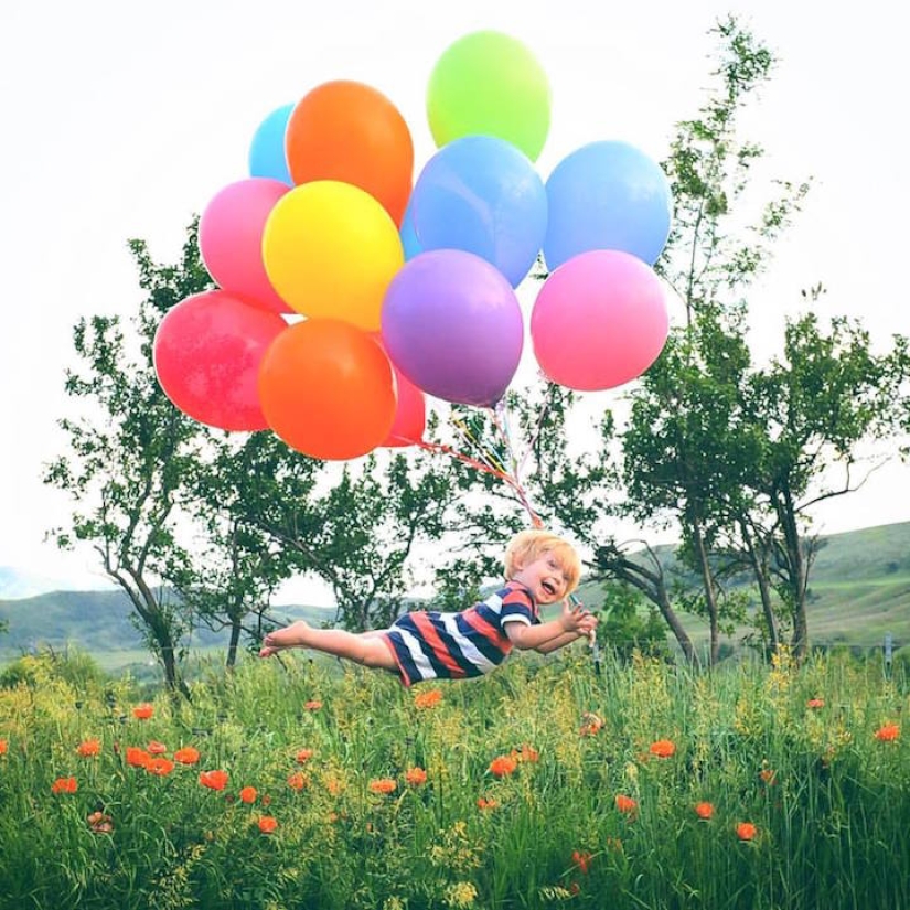 A loving father helps his "sunny" son to fly