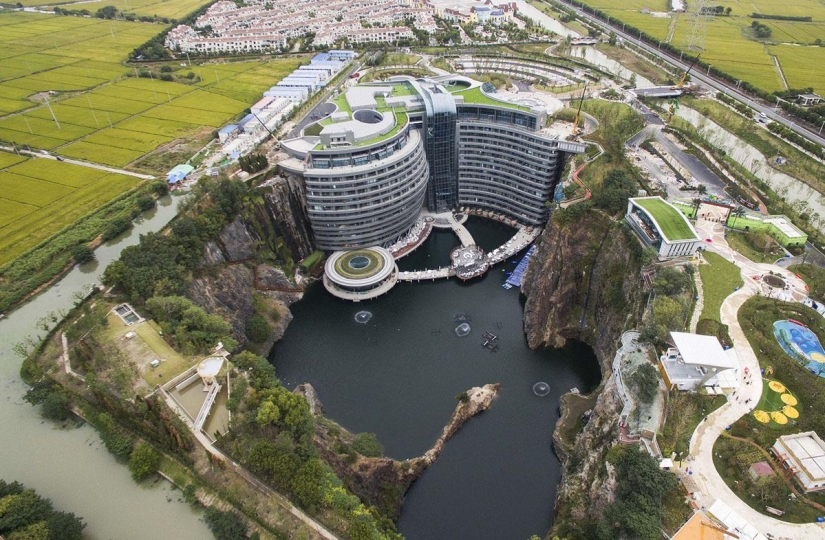 A luxury 18-storey spa hotel in an abandoned quarry will open in China