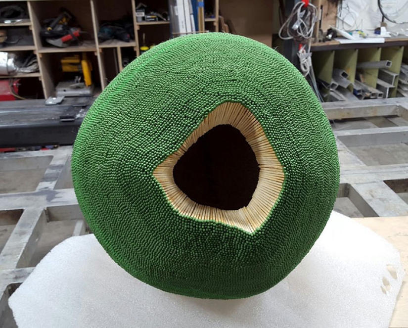 A Reddit user spent a year gluing together a sphere of 42 thousand matches to burn it later