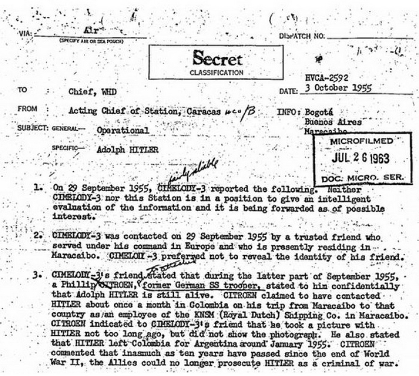 "Adolf Hitler sigue vivo": desclasificado un sensacional documento del archivo de la CIA