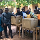 African schoolchildren who studied Word from drawings on the blackboard donated computers