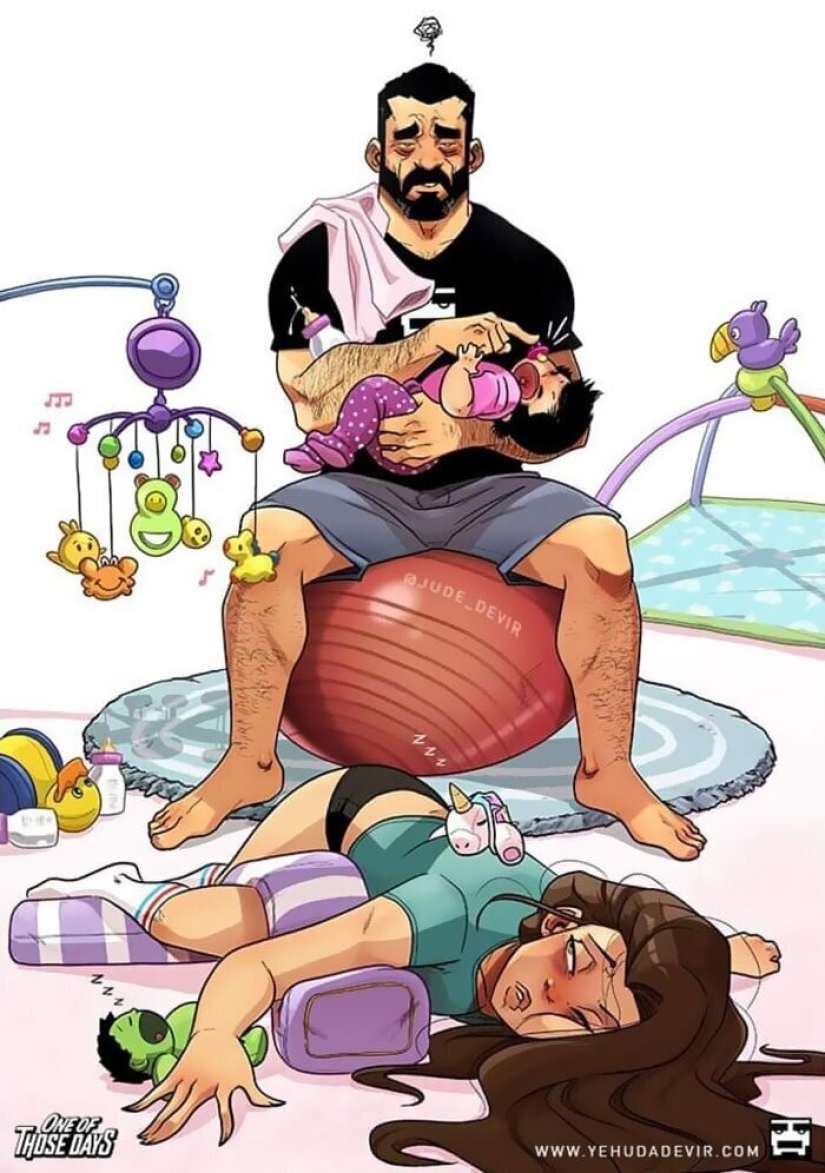 Alegrías y dificultades de la paternidad: un artista de Israel dibuja cómics sobre su esposa e hija