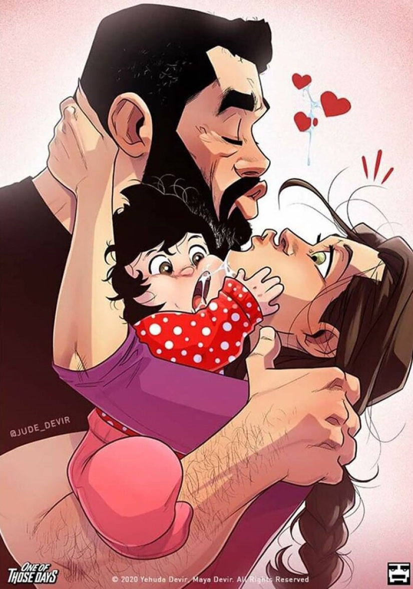 Alegrías y dificultades de la paternidad: un artista de Israel dibuja cómics sobre su esposa e hija