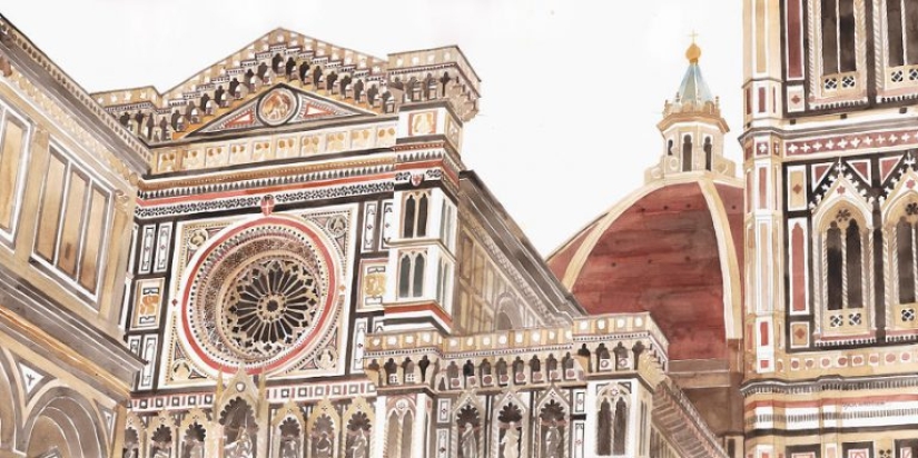 Architect draws famous cities of the world in watercolor Architect draws famous cities of the world in watercolor