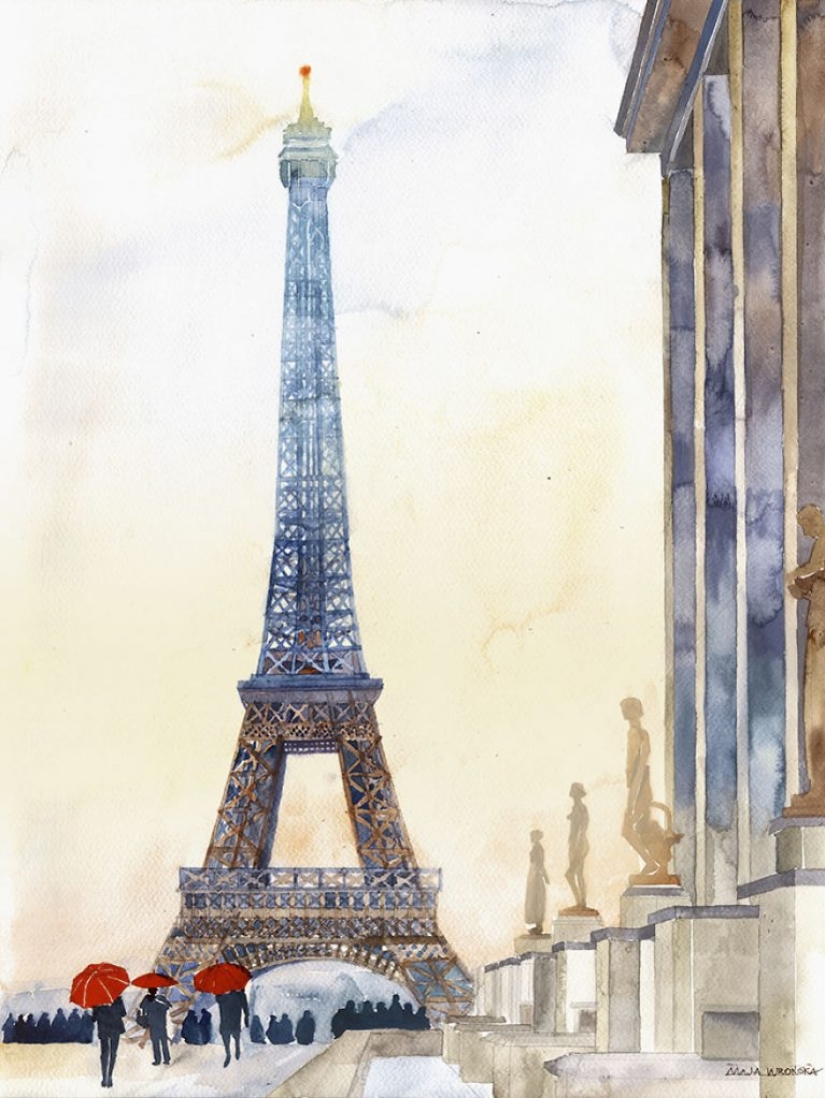 Architect draws famous cities of the world in watercolor Architect draws famous cities of the world in watercolor