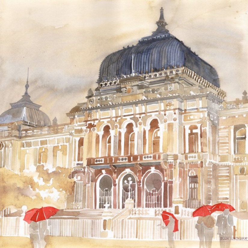 Architect draws famous cities of the world in watercolor Architect draws famous cities of the world in watercolor