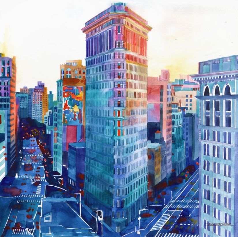 Architect draws famous cities of the world in watercolor Architect draws famous cities of the world in watercolor