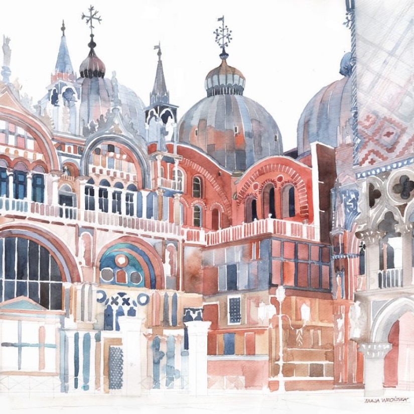 Architect draws famous cities of the world in watercolor Architect draws famous cities of the world in watercolor